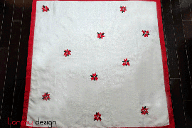 Christmas square table cloth - Red flower embroidery with red border (size 130cm)